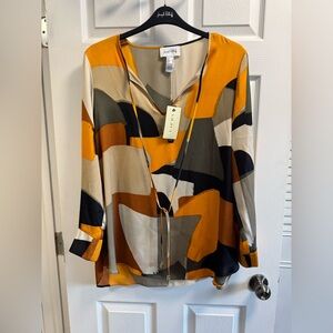 Joseph Ribkoff Orange Black Cream Abstract Blouse